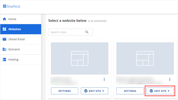 Edit site in Bluehost
