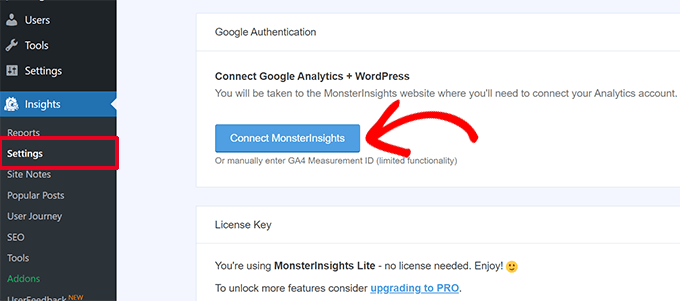 Connect MonsterInsights to Google Analytics