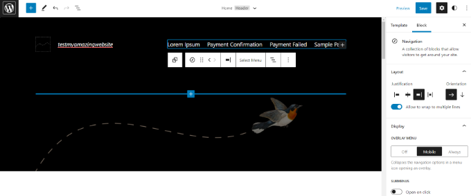 Navigational menu setting in FSE